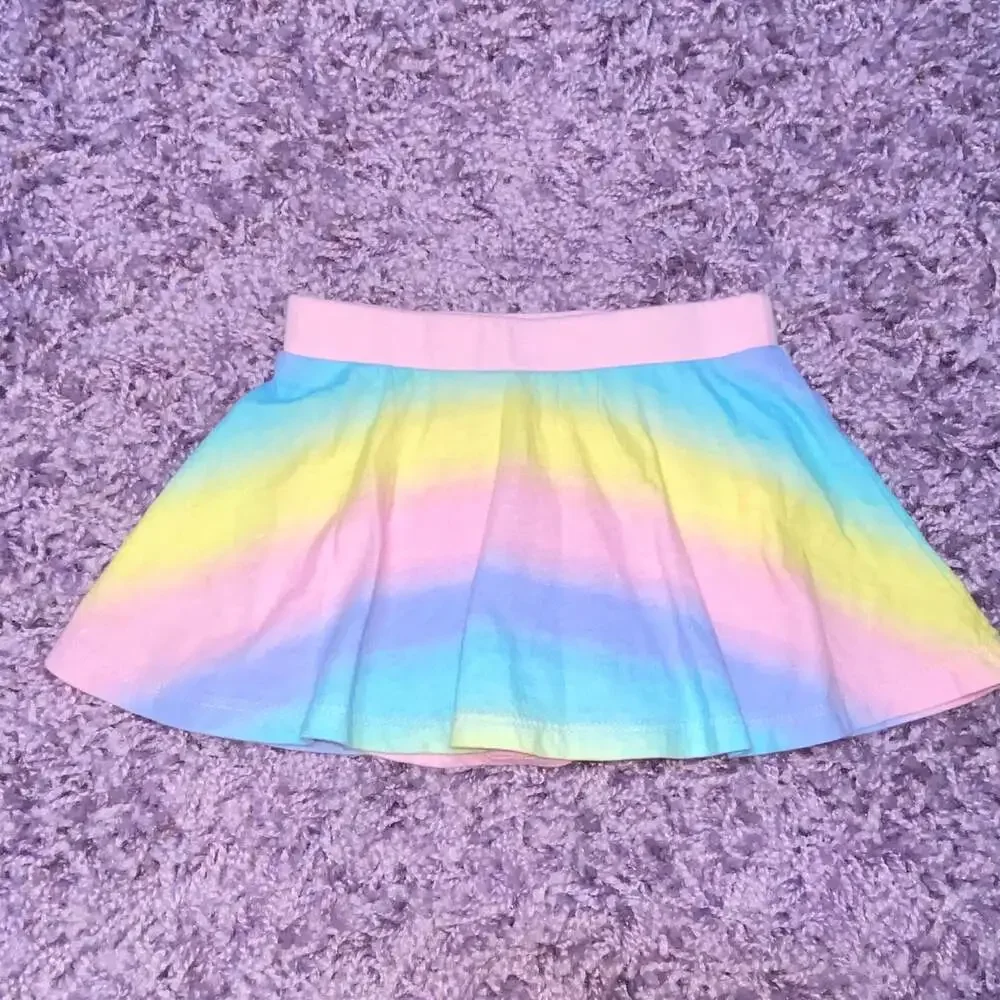 12-18m Baby Girls Pastel Rainbow Stripe 3pc Outfit Set Top Skirt Sandals Shoes - Picture 6 of 8